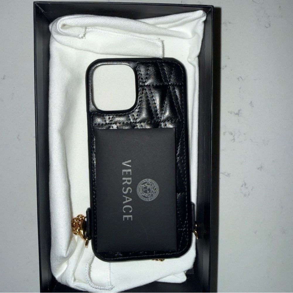 Versace iPhone 14 15 16 pro case with gold Chain strap
